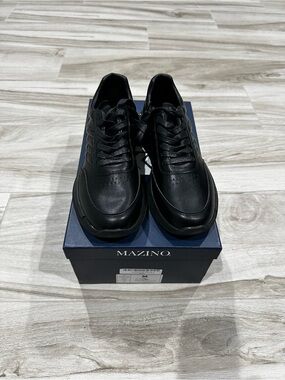 Mazino Men's Black Leather Casual Sneakers